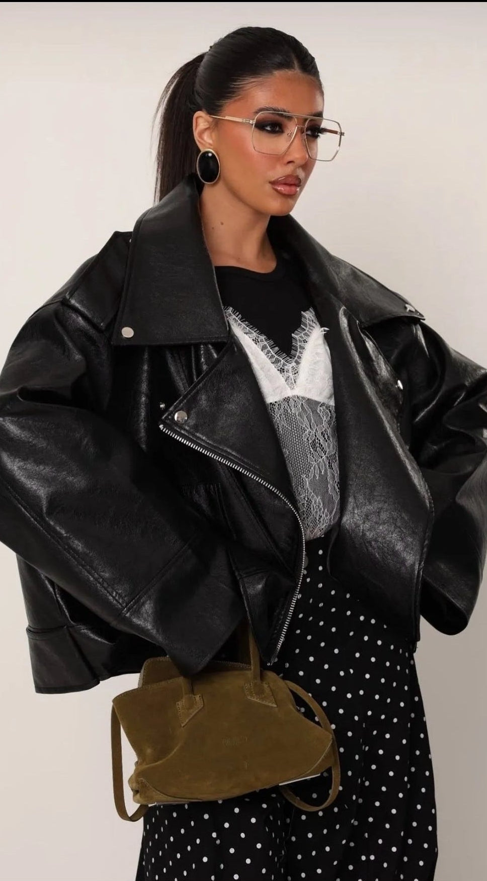 Black Icon Oversized Leather Biker Jacket “Aurelia”