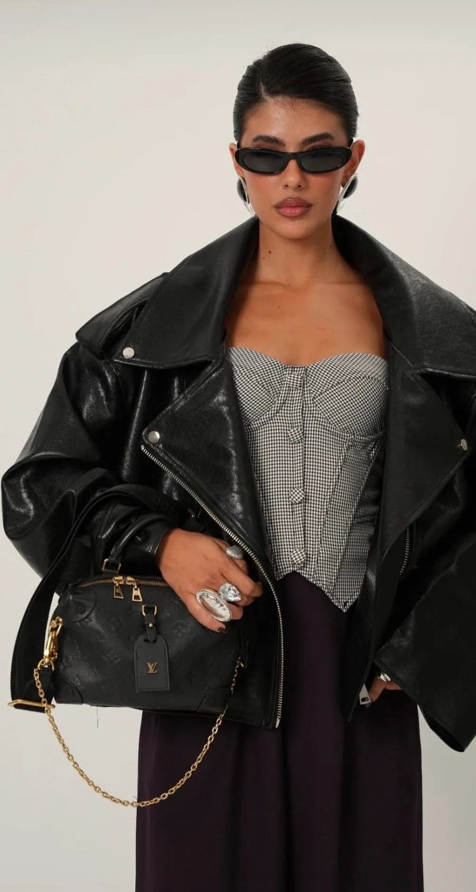 Black Icon Oversized Leather Biker Jacket “Aurelia”
