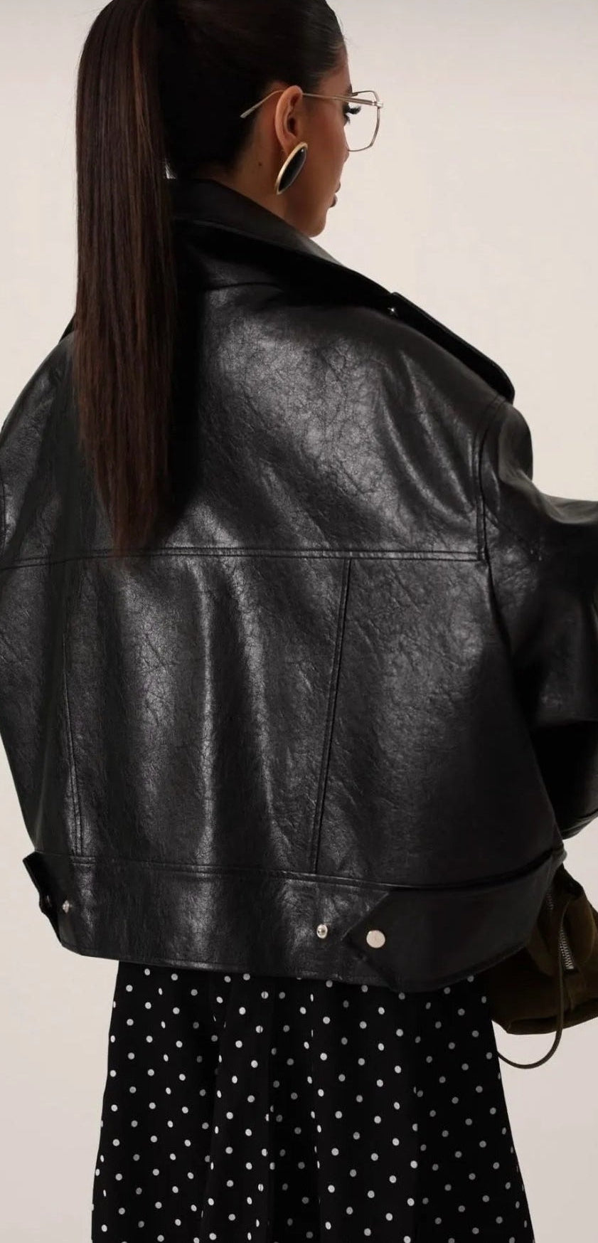 Black Icon Oversized Leather Biker Jacket “Aurelia”