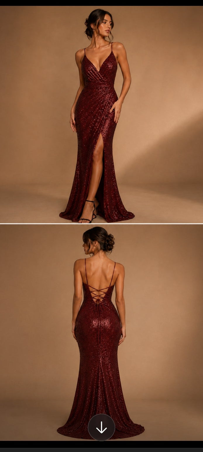 Atelier Burgundy Sequin Dress