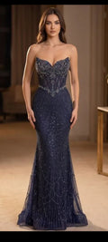 Midnight Elegance Corset Maxi Dress – Navy