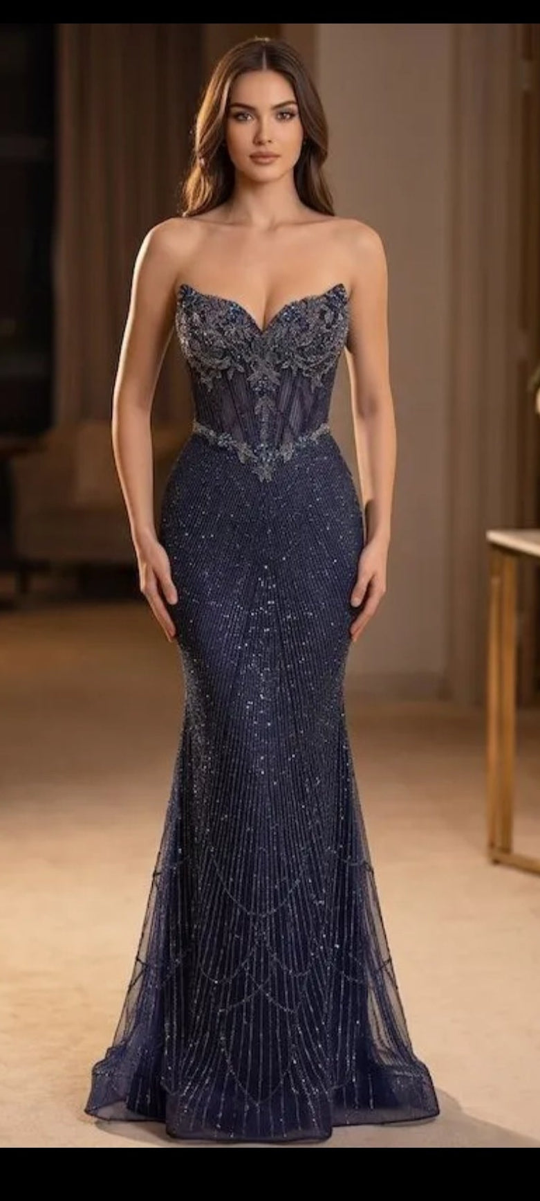 Midnight Elegance Corset Maxi Dress – Navy