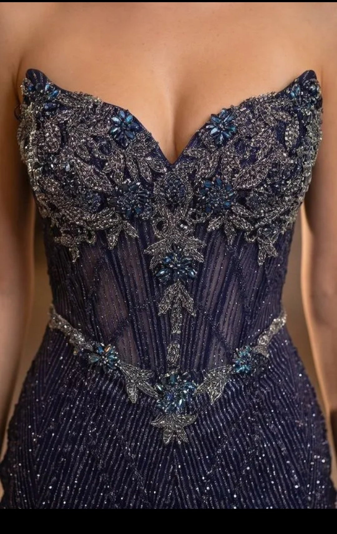 Midnight Elegance Corset Maxi Dress – Navy