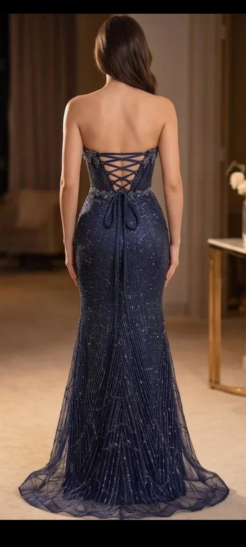 Midnight Elegance Corset Maxi Dress – Navy