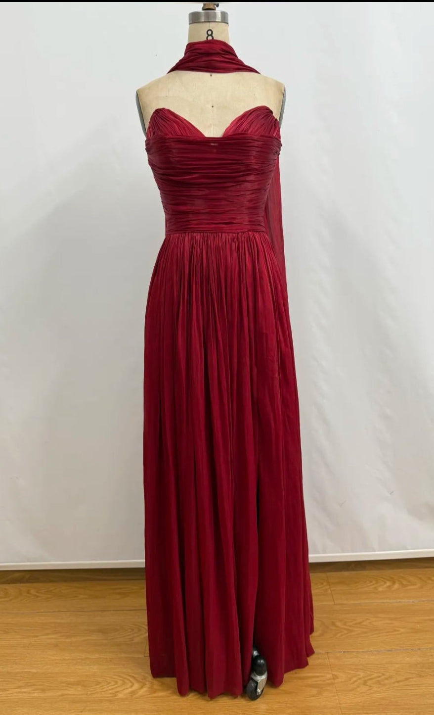 Bordeaux Valentina Pleated Maxi Dress