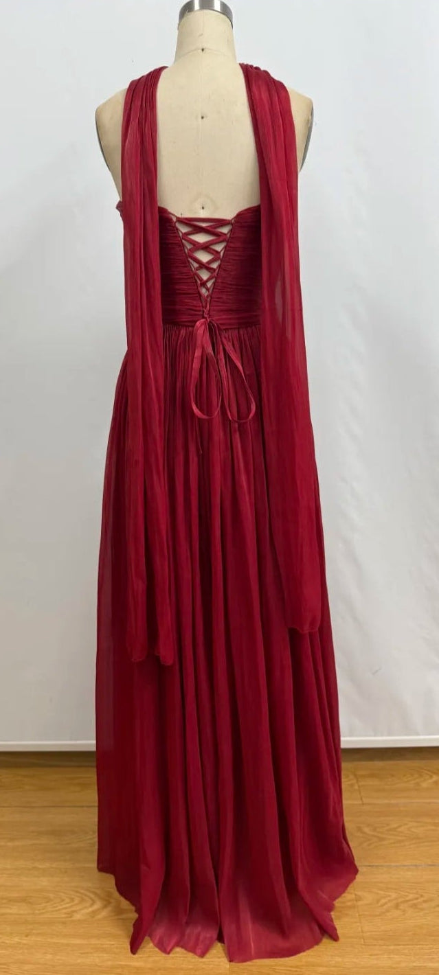 Bordeaux Valentina Pleated Maxi Dress