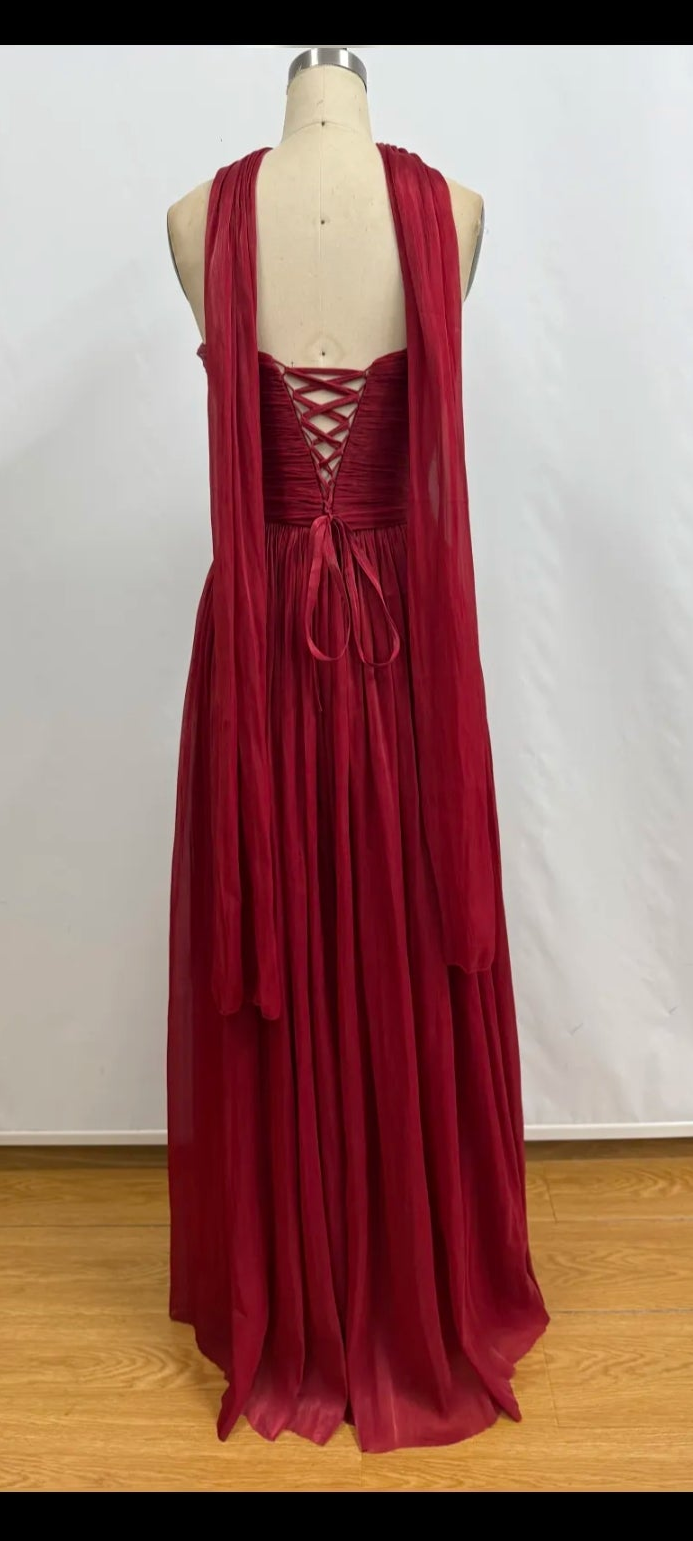 Bordeaux Valentina Pleated Maxi Dress