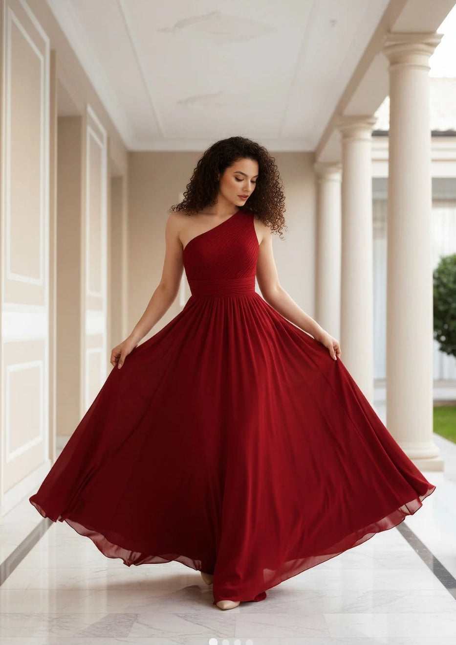 Amara One Shoulder Dress –Red