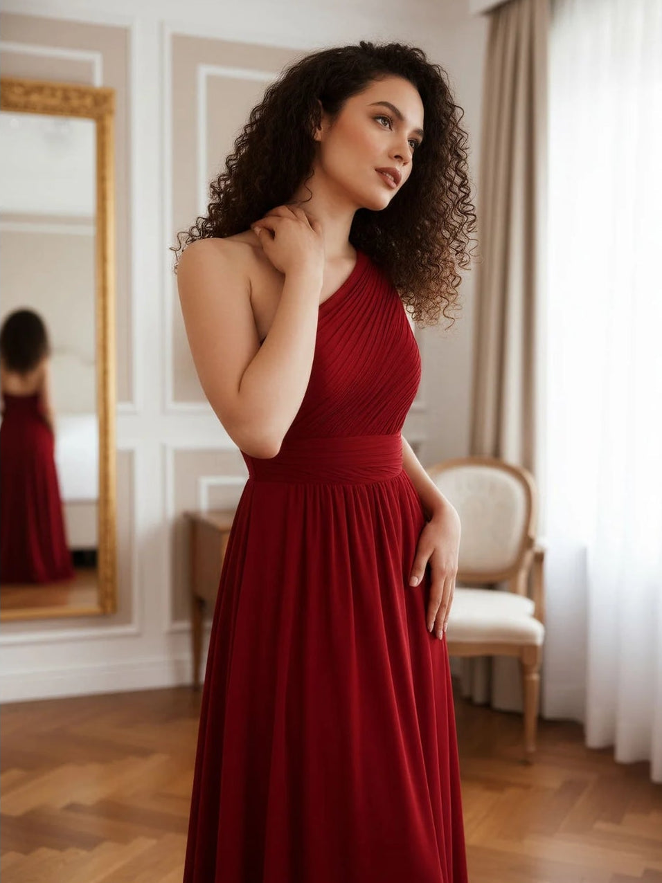 Amara One Shoulder Dress –Red