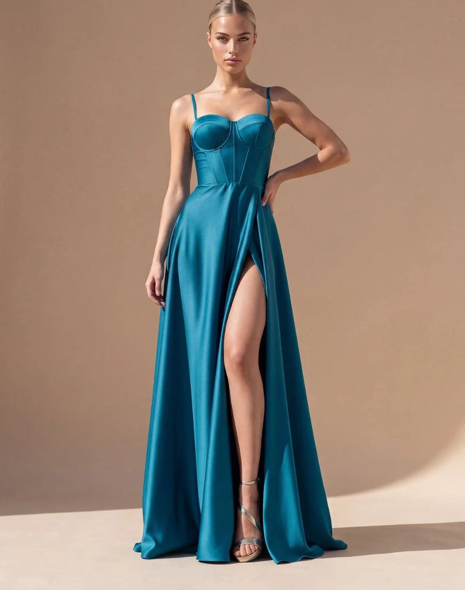 Petrol Camille Corset Maxi Dress