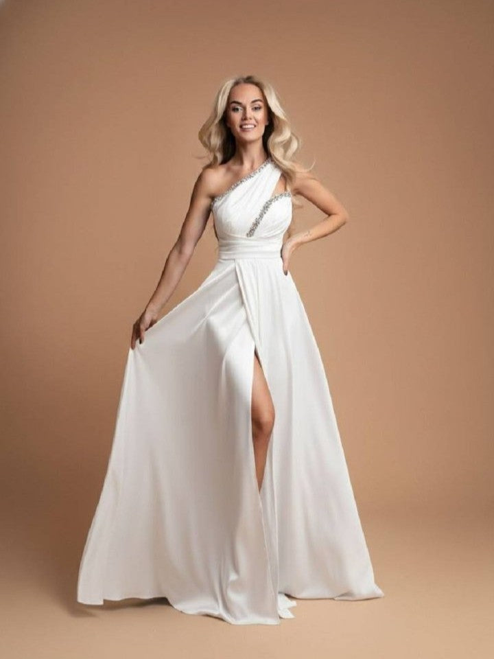 Chocolate Brown Aurora One Shoulder Satin Dress