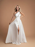 White Aurora One Shoulder Satin Dress