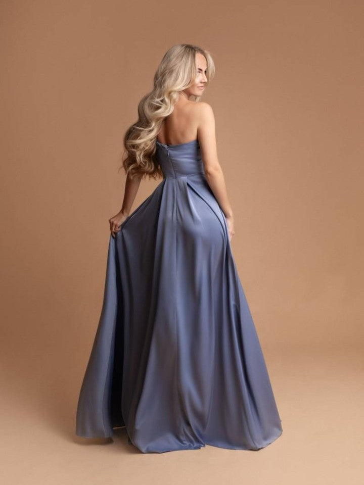 Dusty Blue Aurora One Shoulder Satin Dress