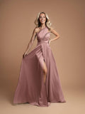 Pink Aurora One Shoulder Satin Dress