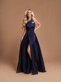 Navy Blue Aurora One Shoulder Satin Dress