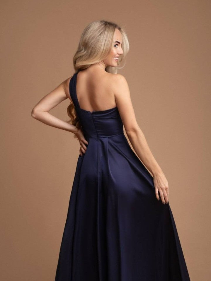 Chocolate Brown Aurora One Shoulder Satin Dress