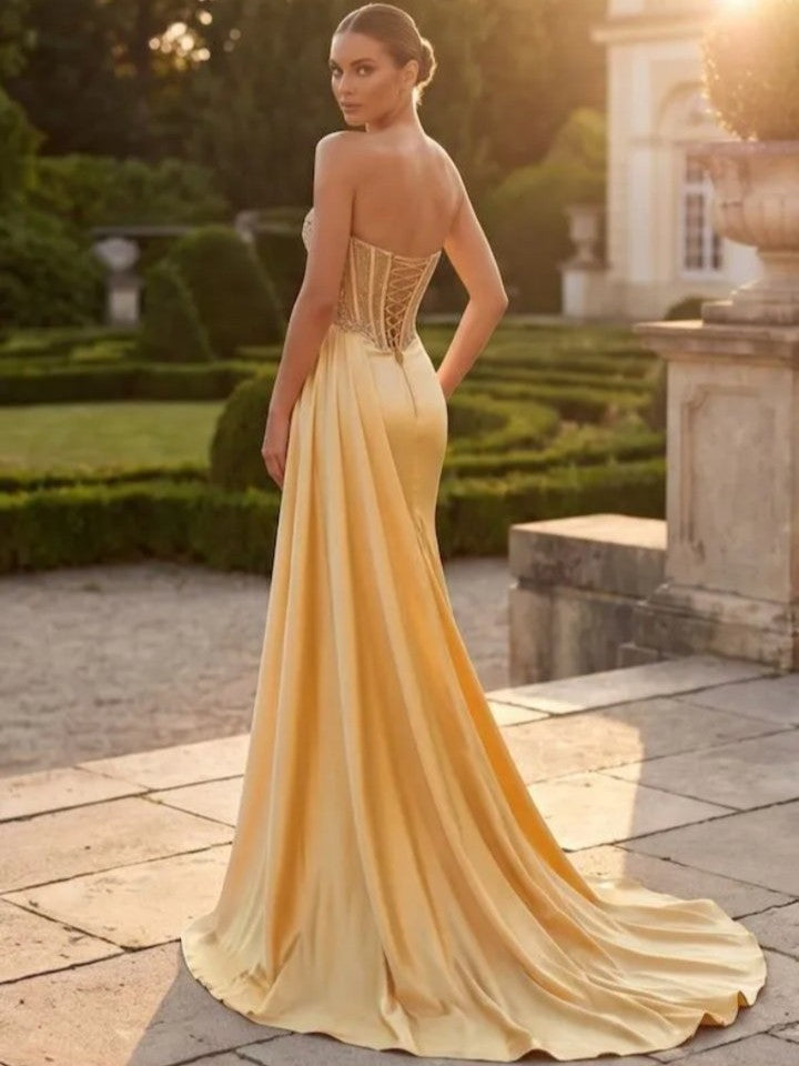 Gold Alessia Satin Corset Dress