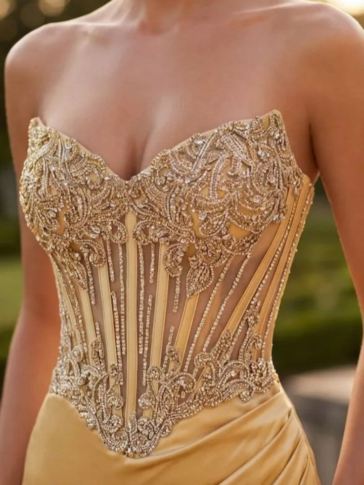 Gold Alessia Satin Corset Dress