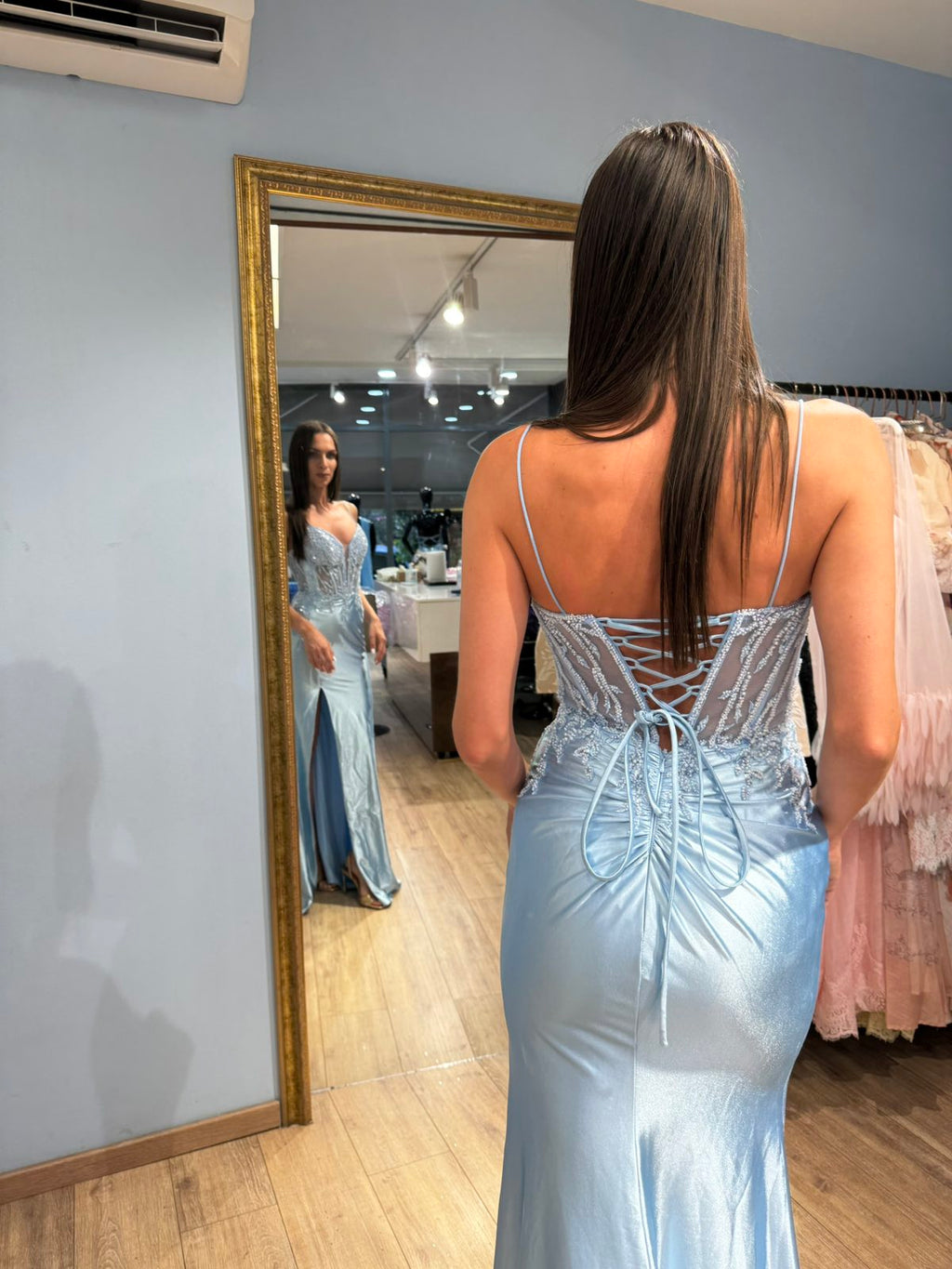 Sky Blue Seraphina Satin Corset Dress