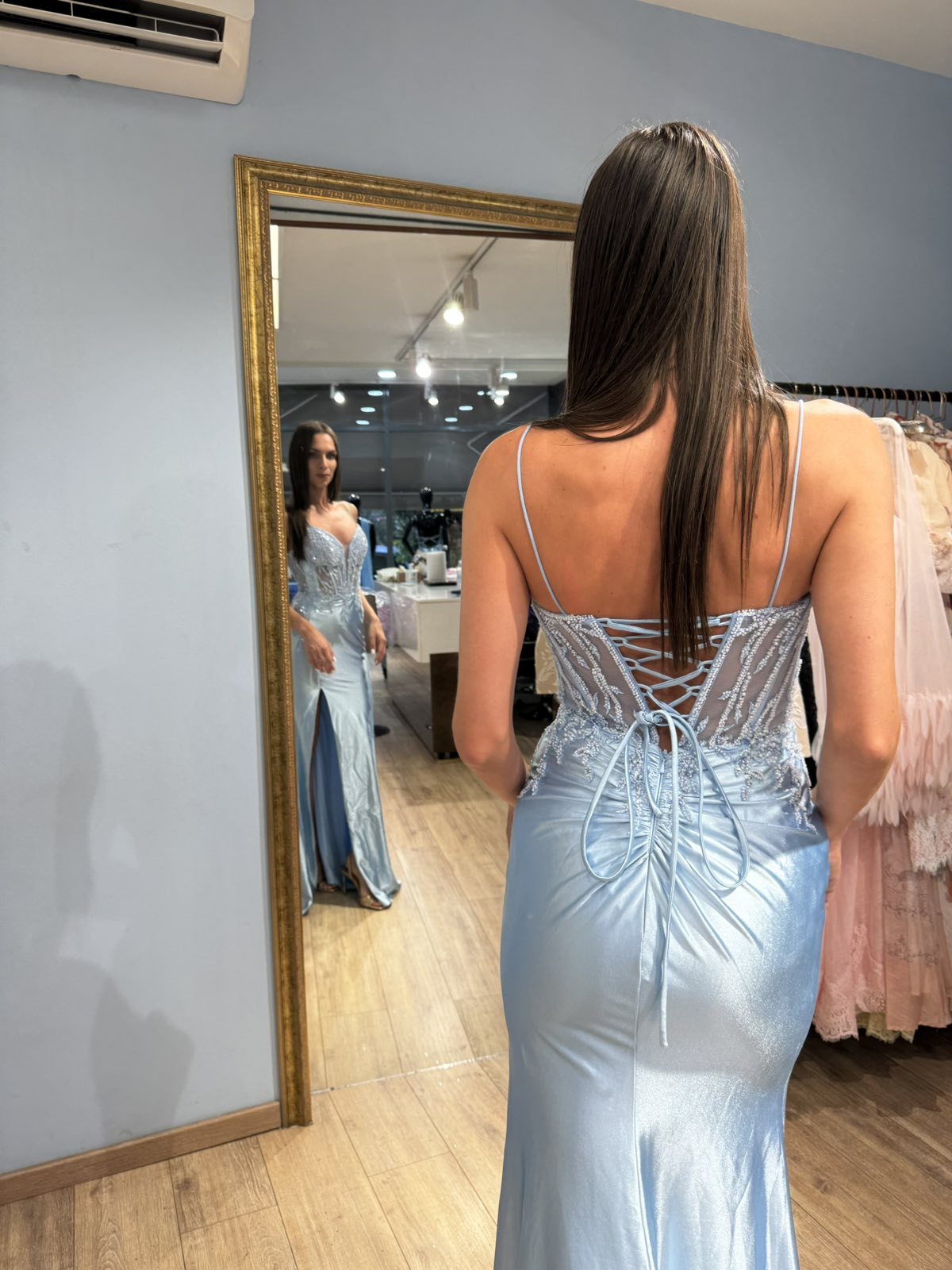 Sky Blue Seraphina Satin Corset Dress