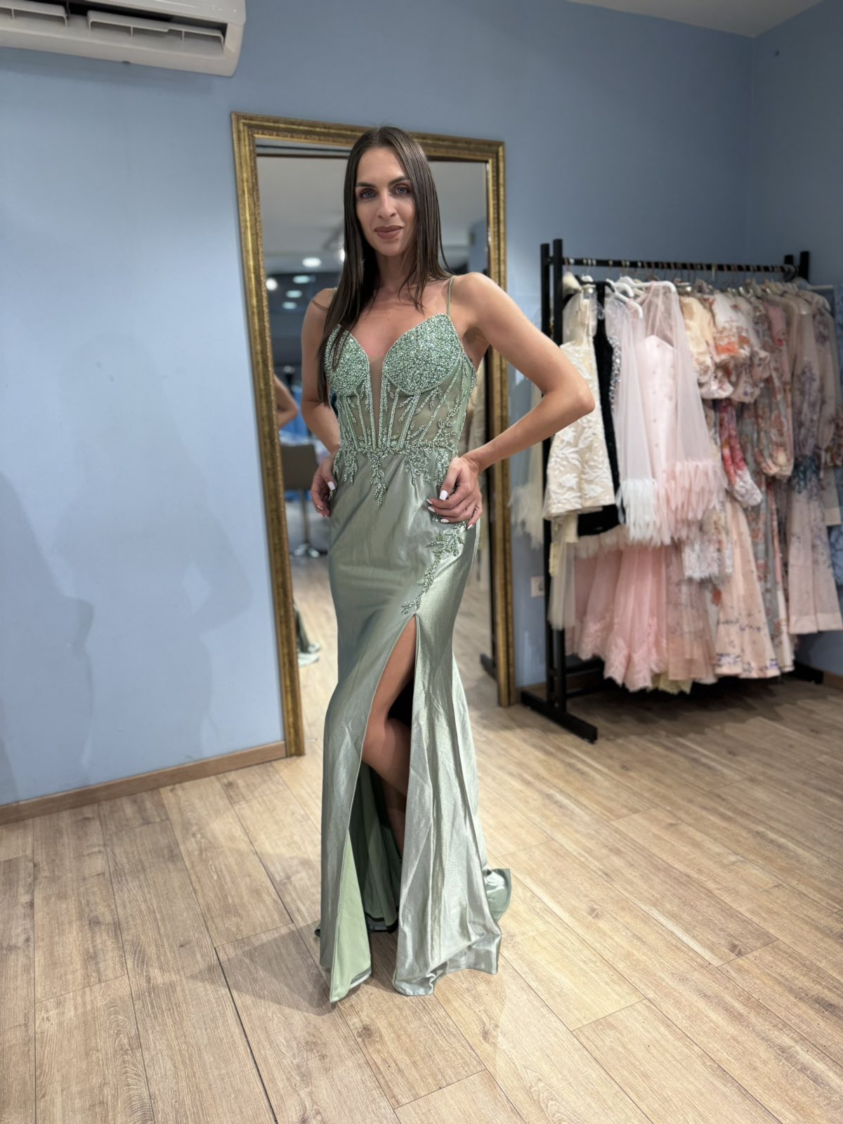 Sage Green Seraphina Satin Corset Dress