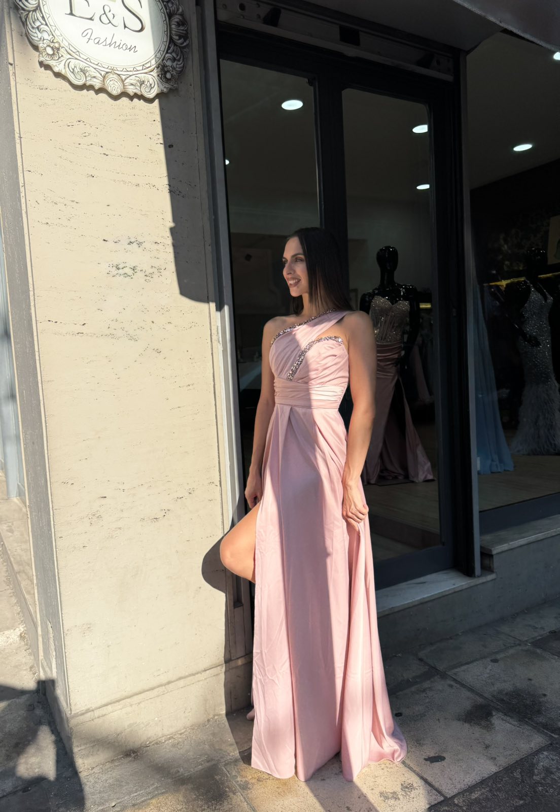 Pink Aurora One Shoulder Satin Dress