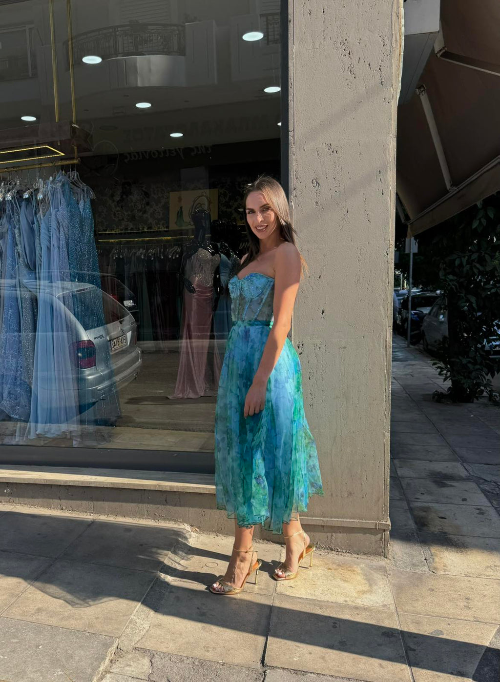 Blue Fiorella Floral Corset Dress