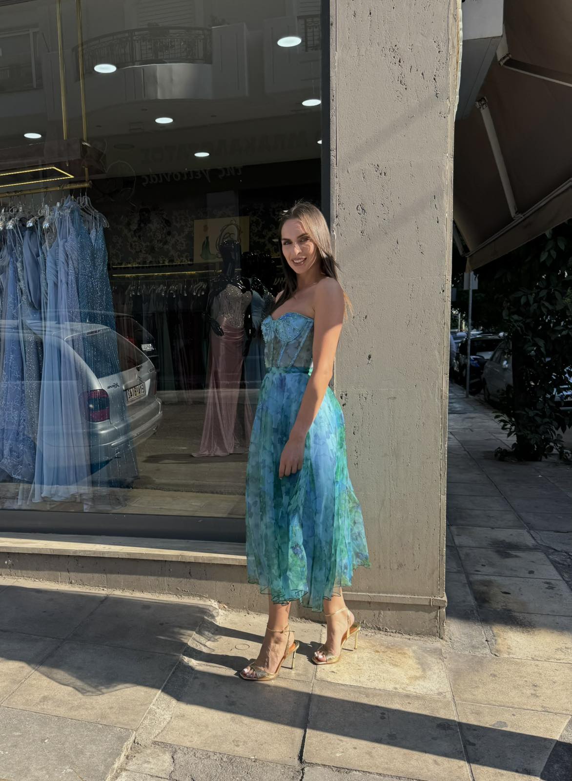 Blue Fiorella Floral Corset Dress