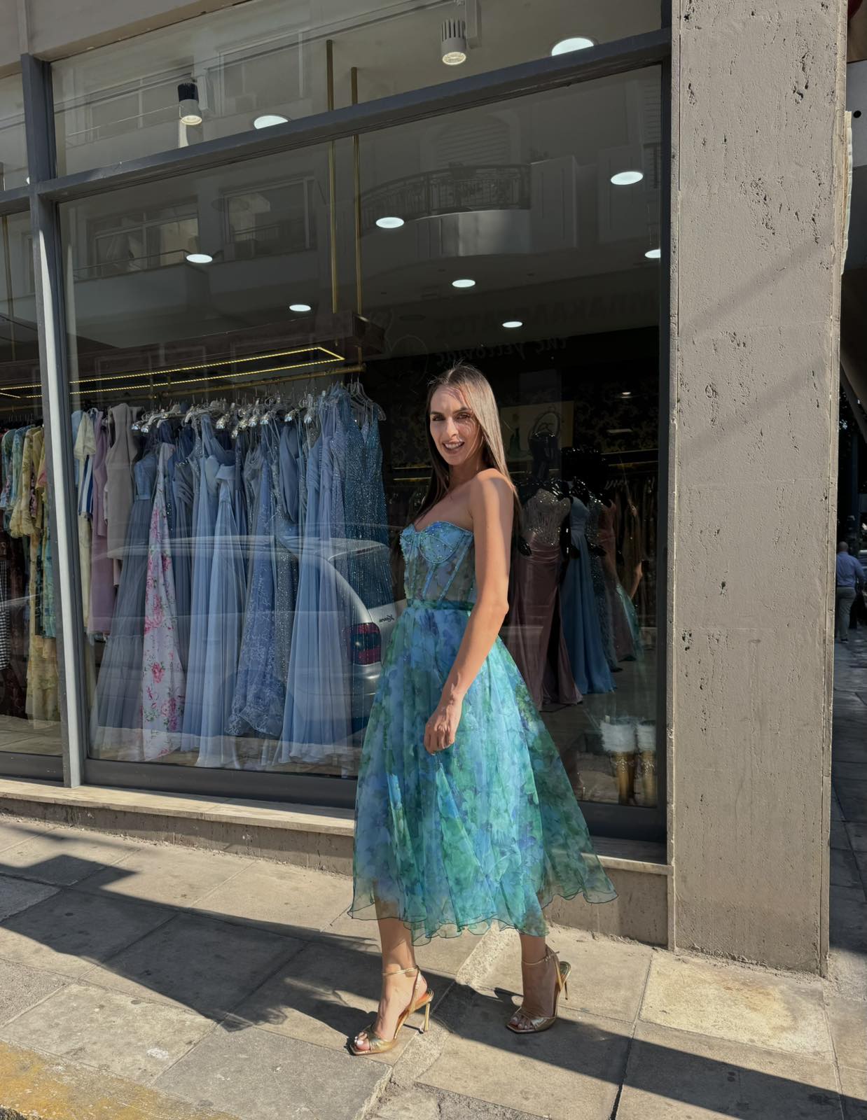 Blue Fiorella Floral Corset Dress