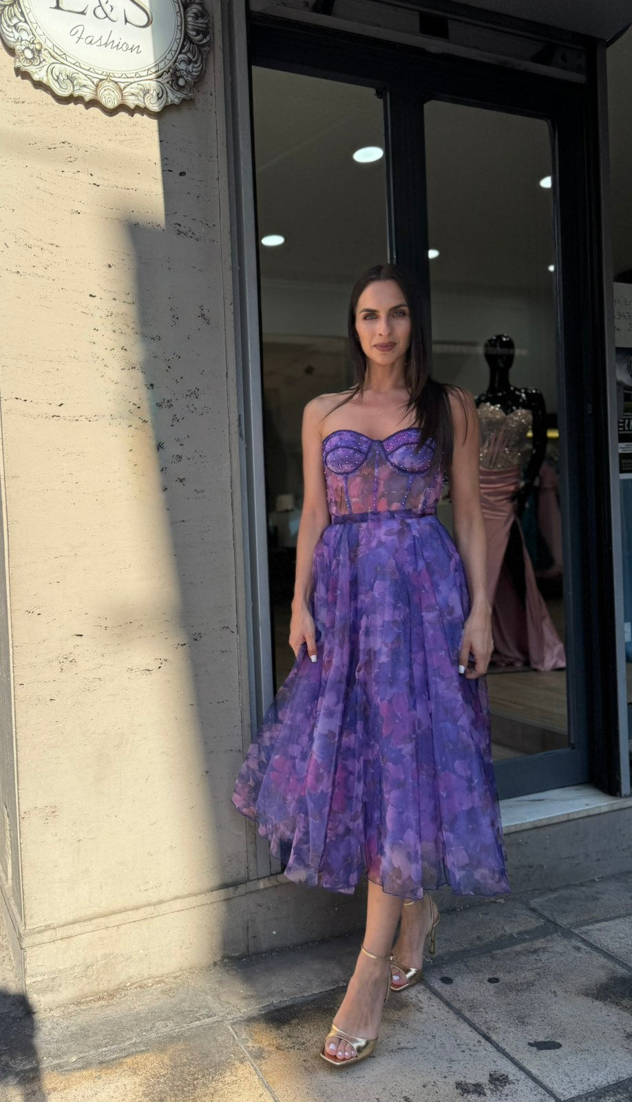 Purple Fiorella Floral Corset Dress
