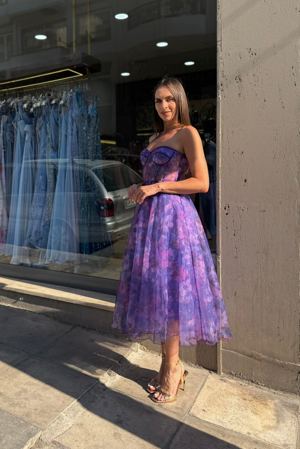 Purple Fiorella Floral Corset Dress