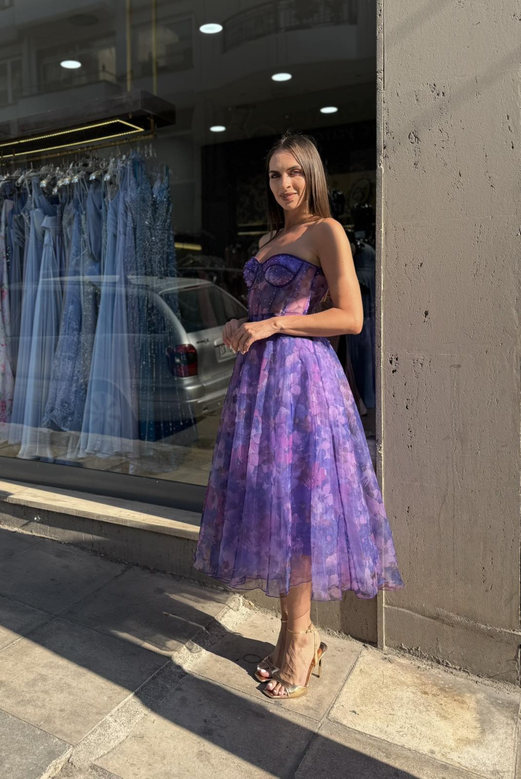 Purple Fiorella Floral Corset Dress