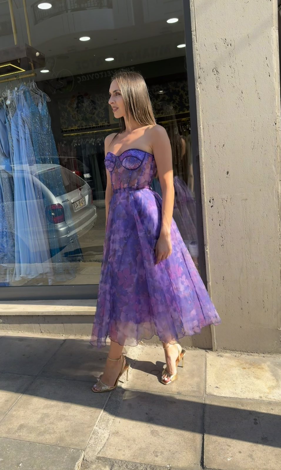 Purple Fiorella Floral Corset Dress