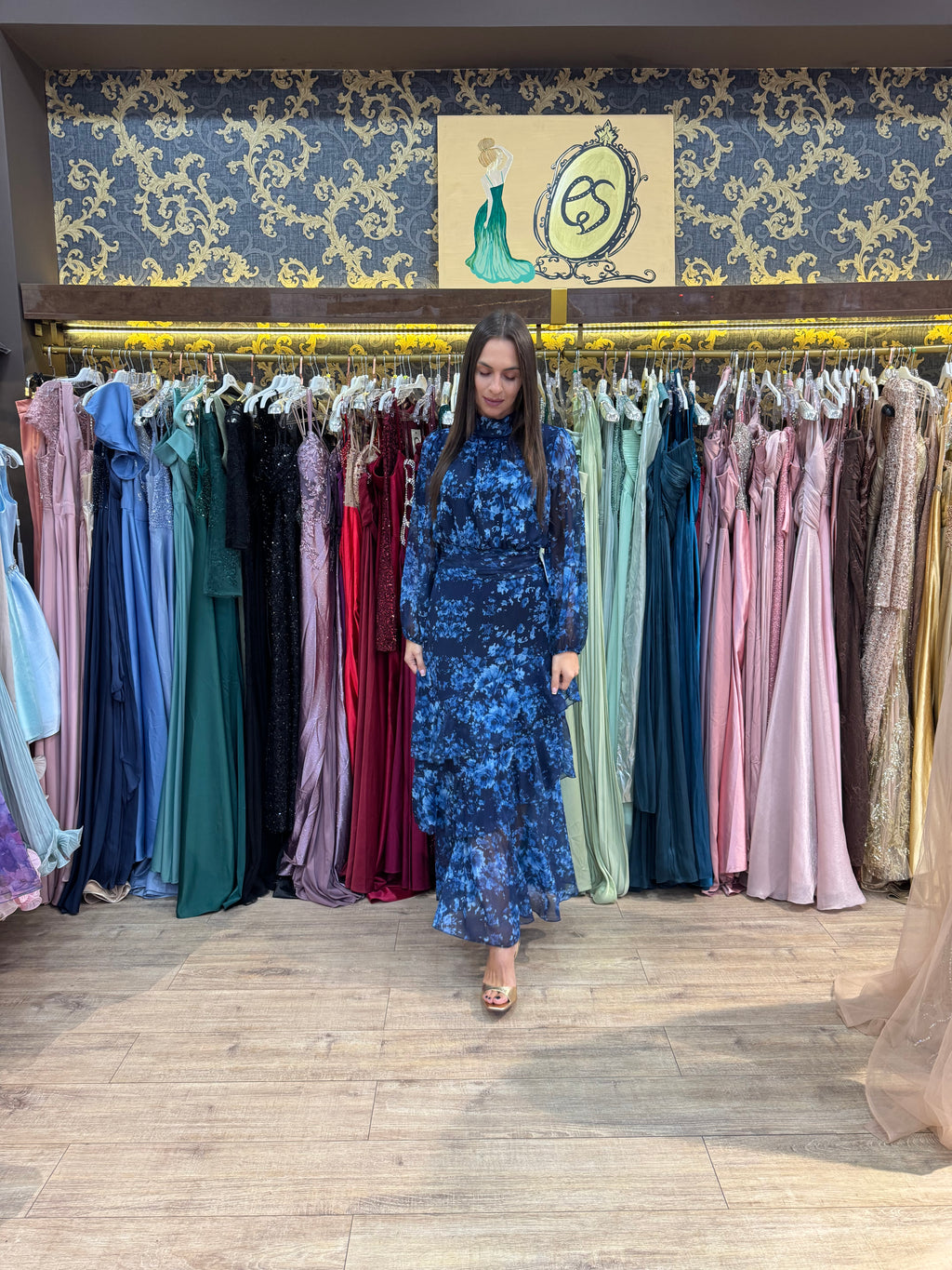 Blue Autumn Bloom Maxi Dress