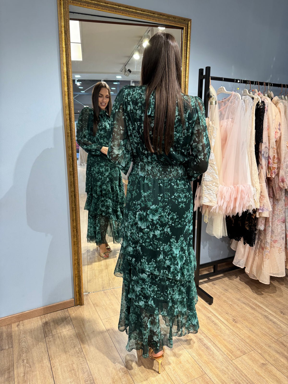 Green Autumn Bloom Maxi Dress
