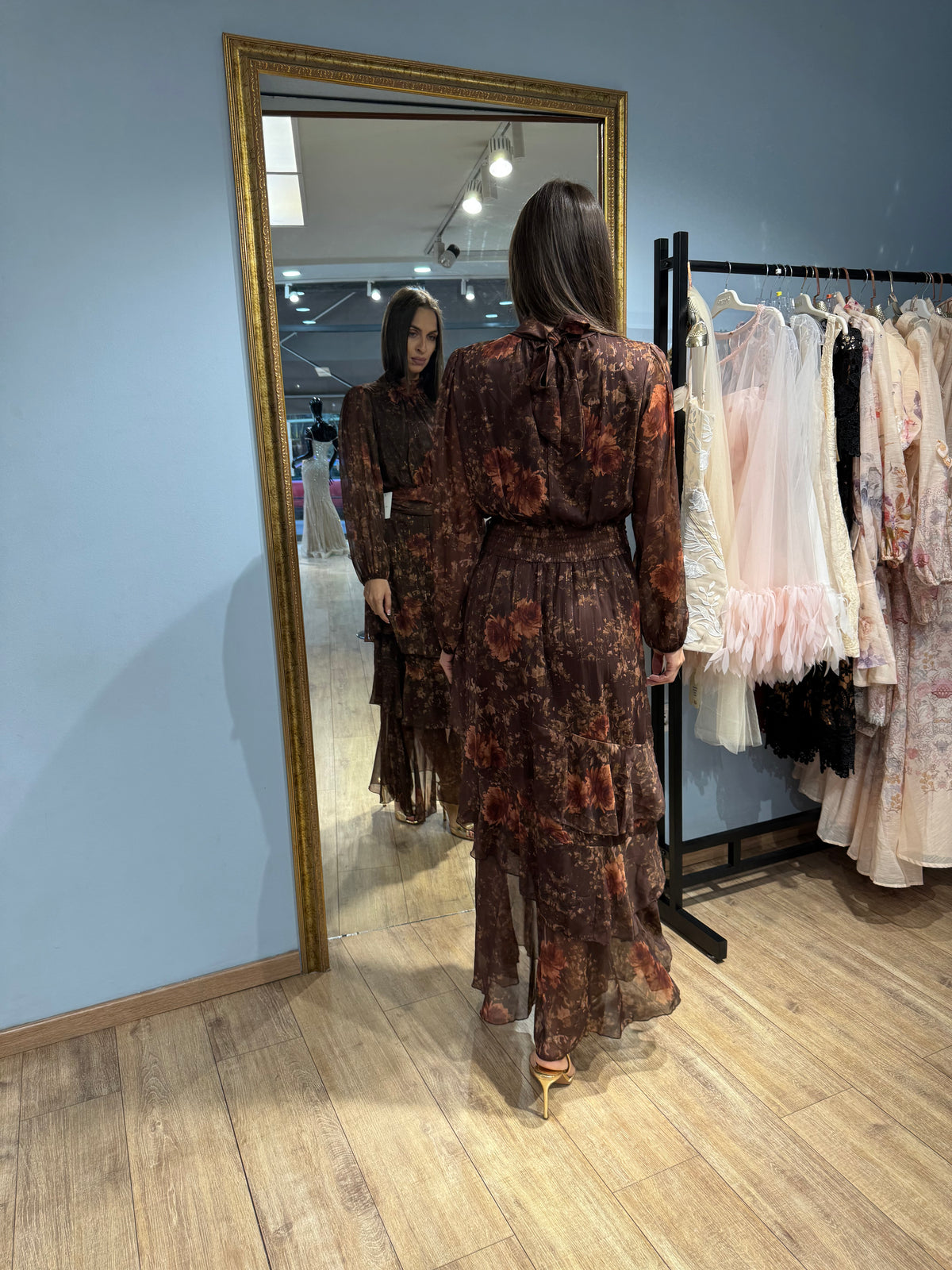 Mocha Autumn Bloom Maxi Dress