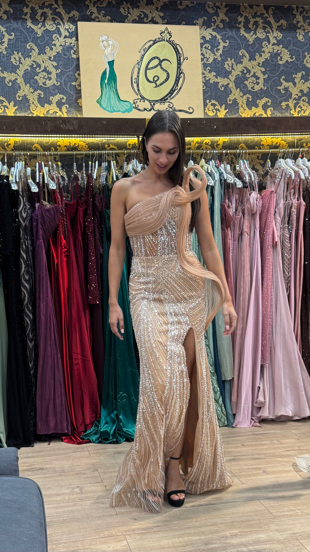 Isadora Crystal Nude Dress