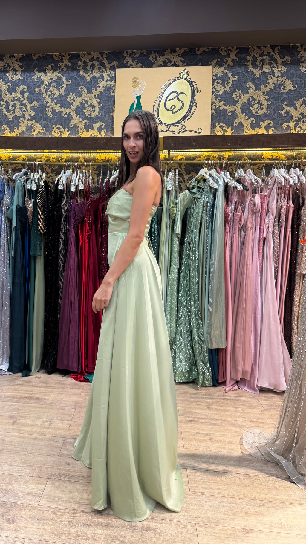 Sage Romance – Strapless Maxi Φόρεμα με Corset Πλάτη