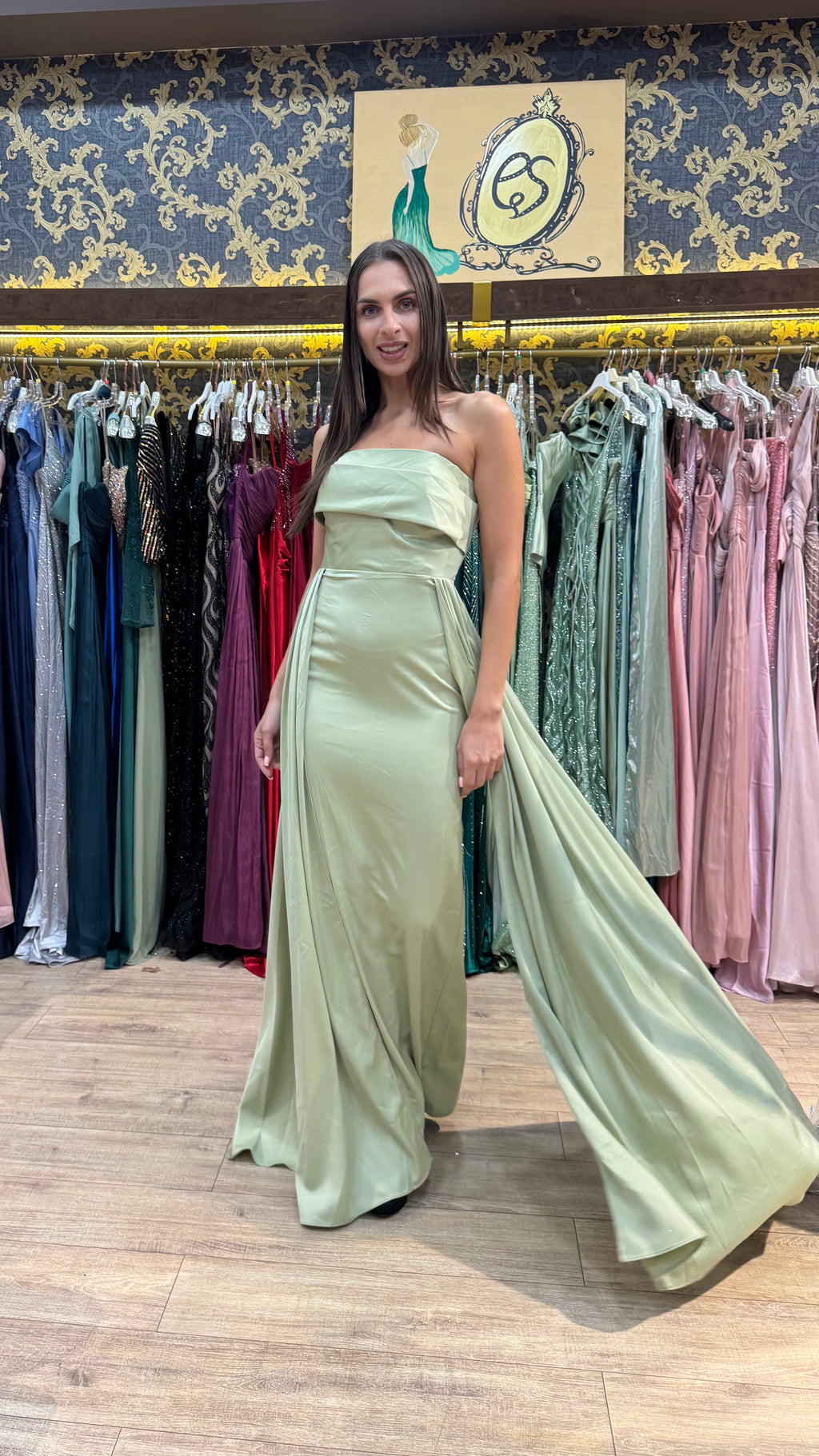 Sage Romance – Strapless Maxi Φόρεμα με Corset Πλάτη