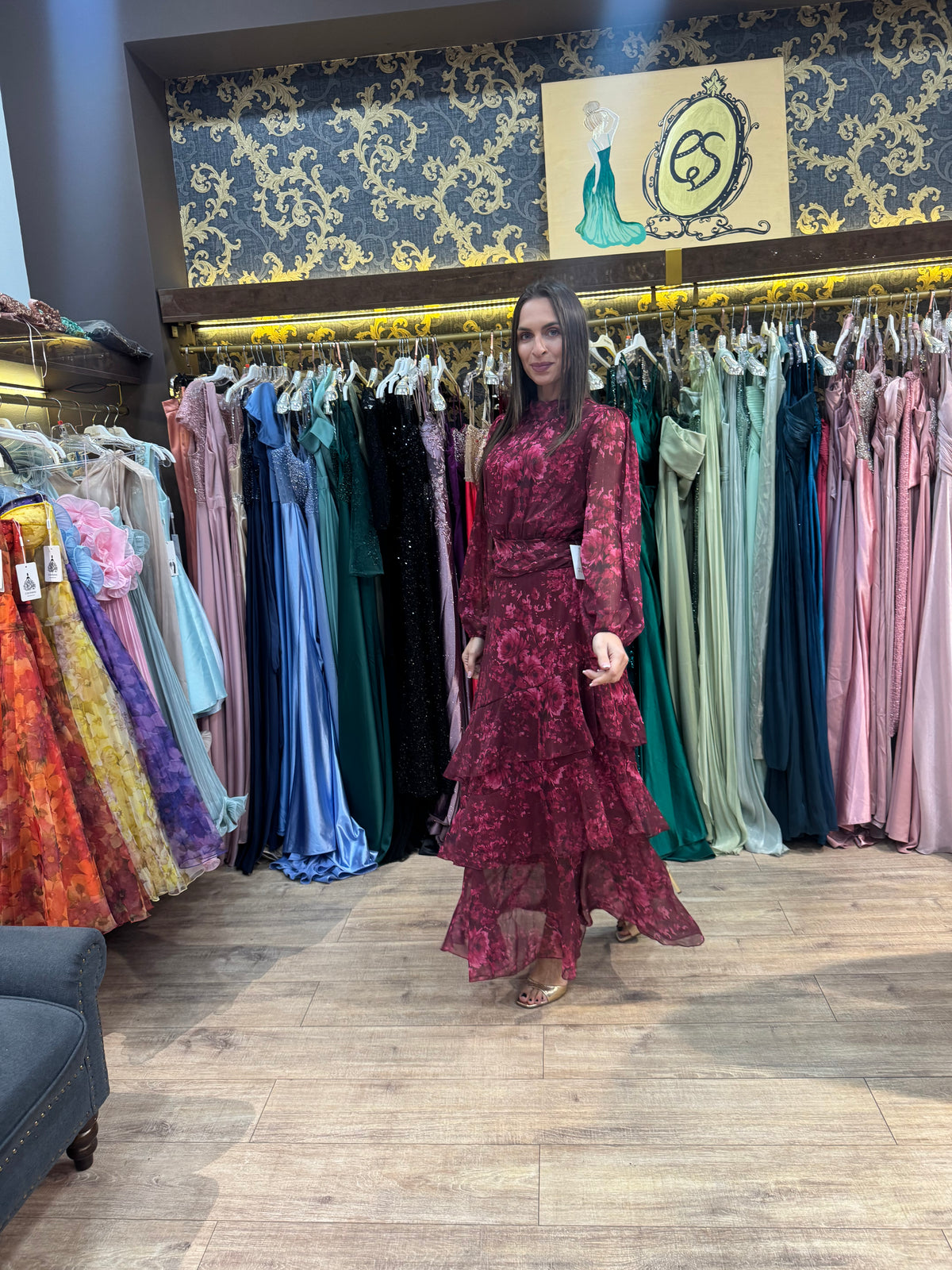 Burgundy Autumn Bloom Maxi Dress