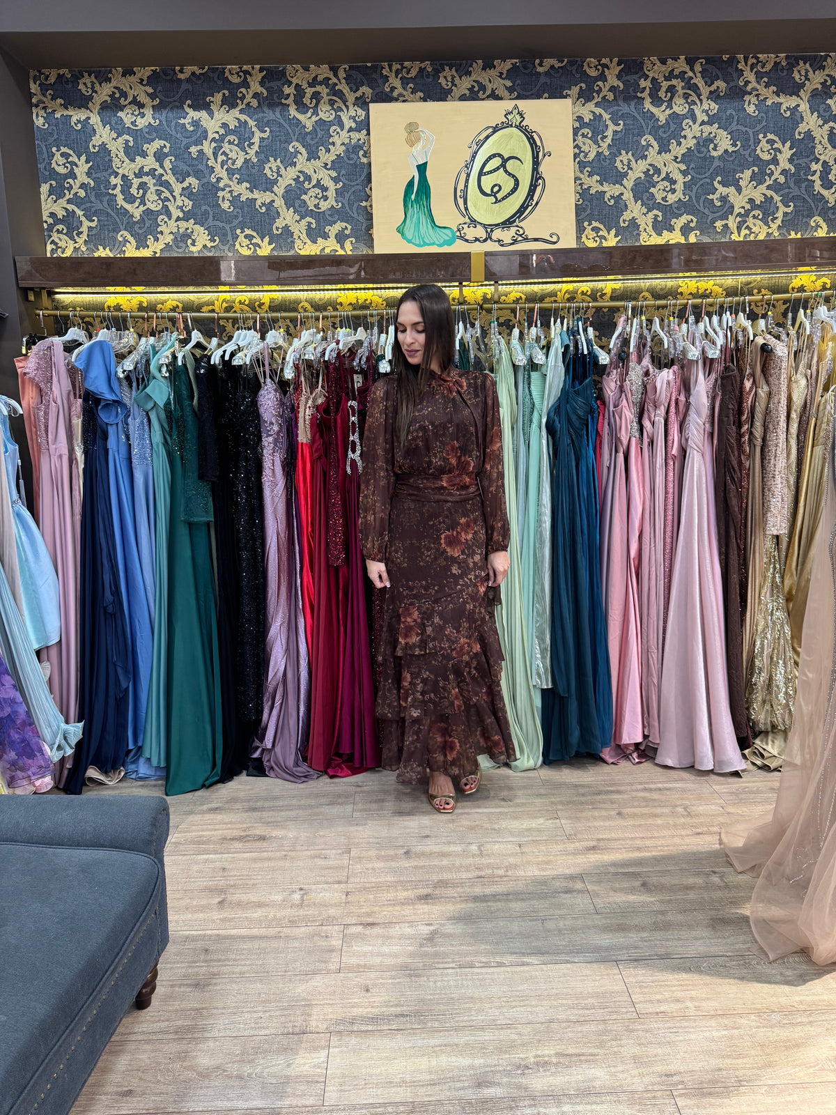 Mocha Autumn Bloom Maxi Dress