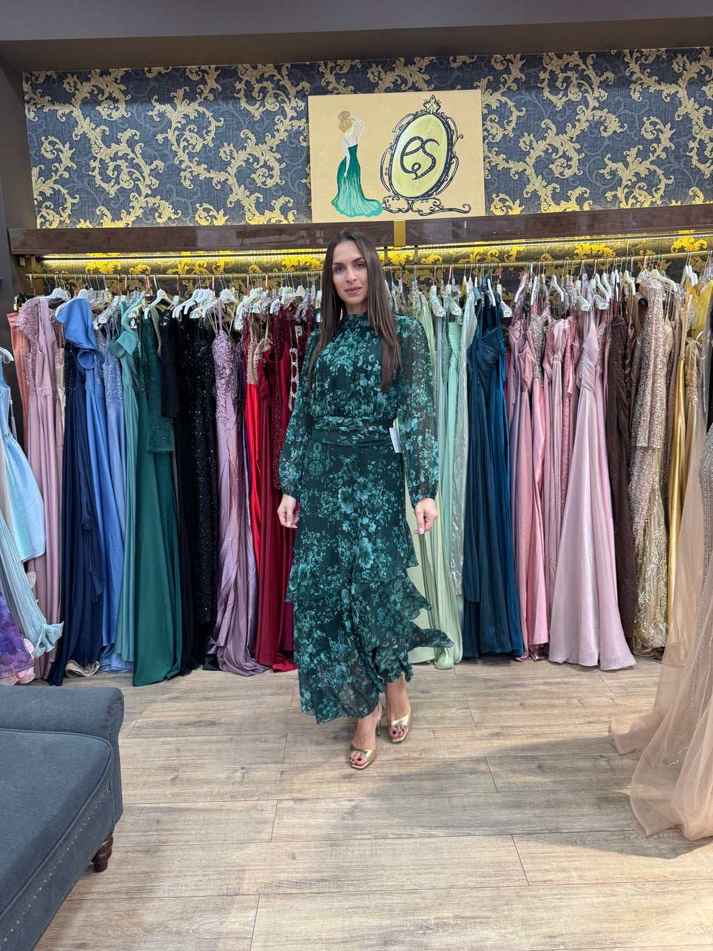 Green Autumn Bloom Maxi Dress