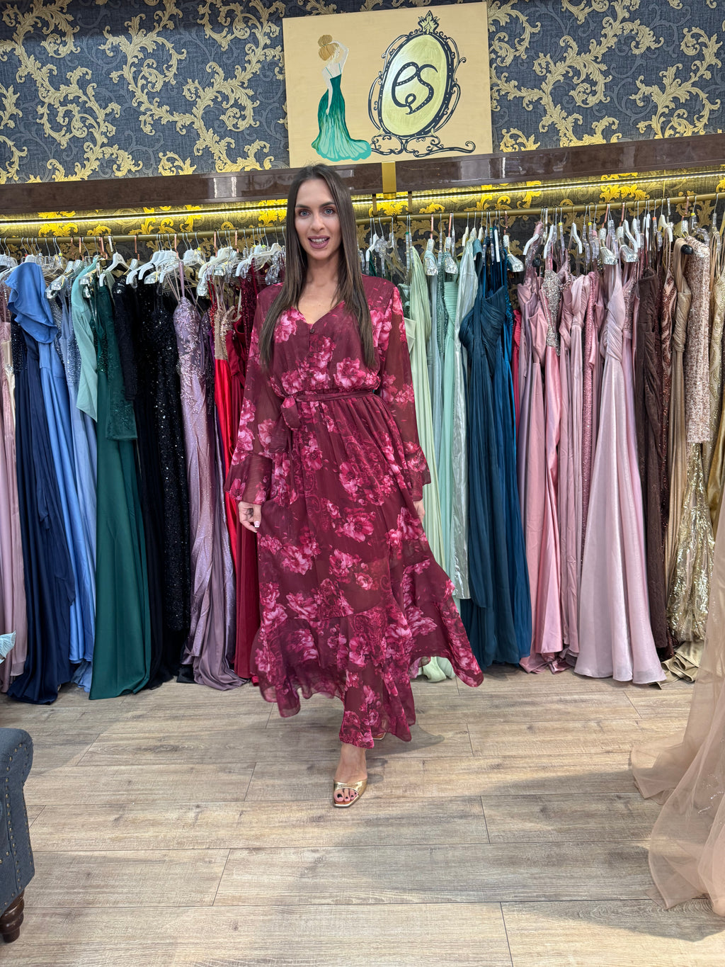 Burgundy Blossom Maxi Dress
