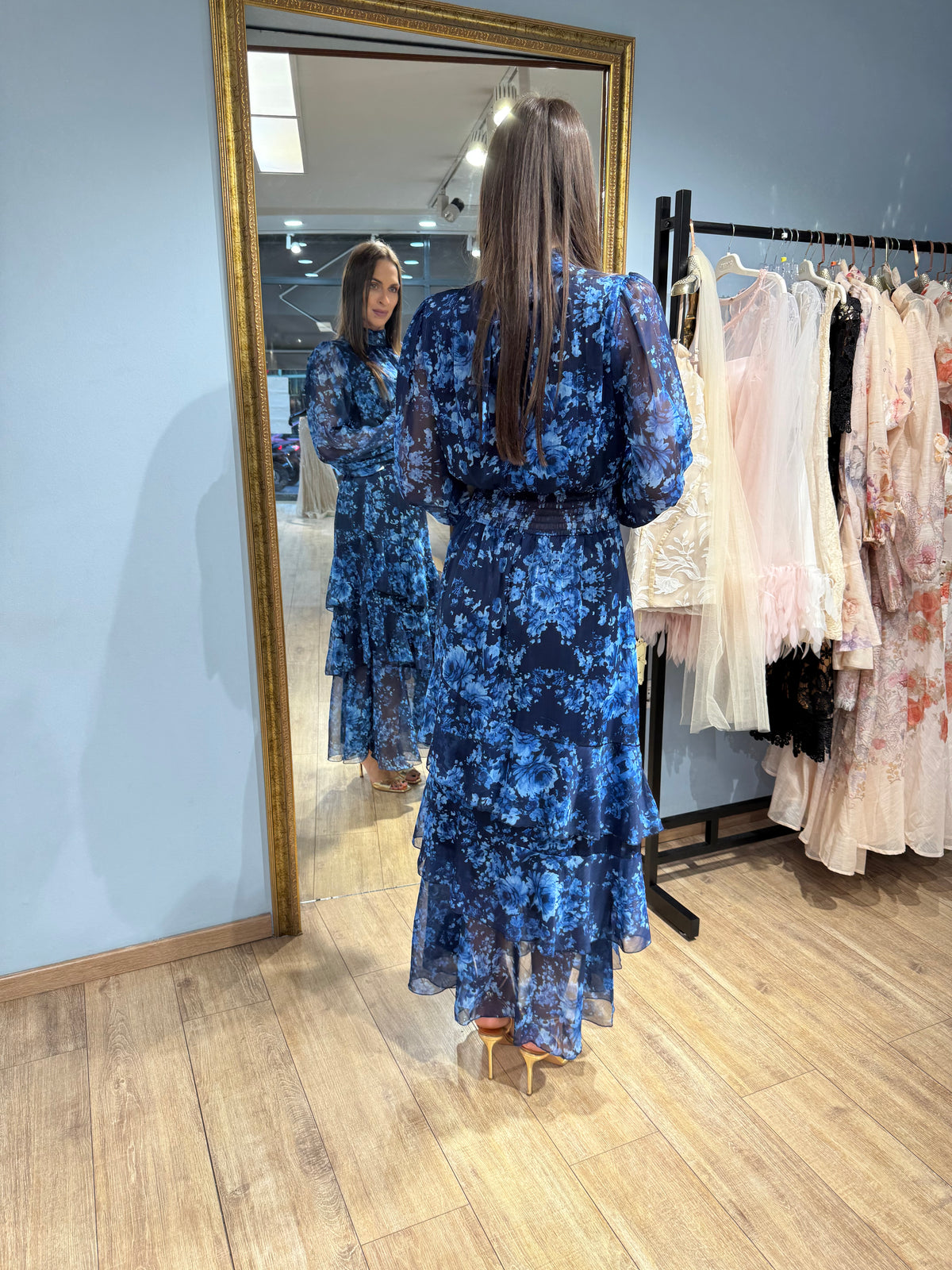 Blue Autumn Bloom Maxi Dress