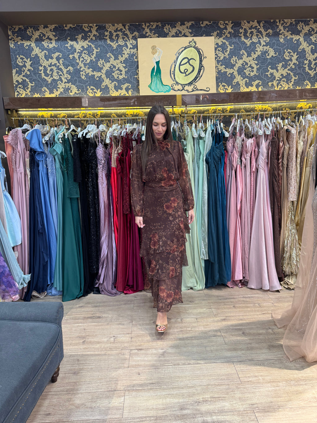 Mocha Autumn Bloom Maxi Dress