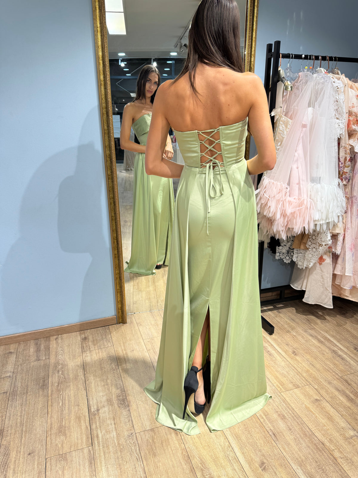Sage Romance – Strapless Maxi Φόρεμα με Corset Πλάτη