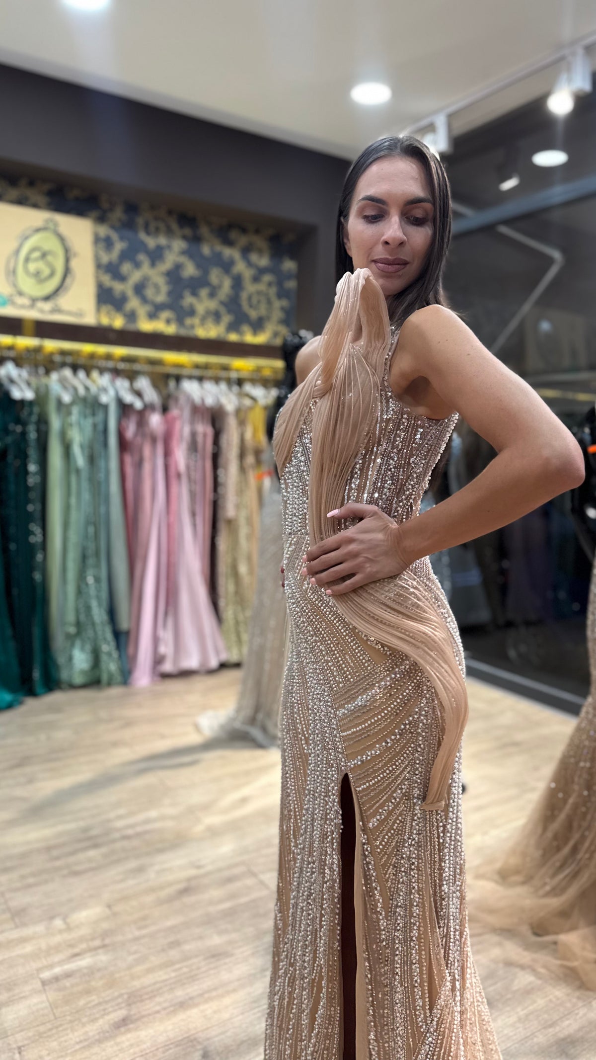 Isadora Crystal Nude Dress