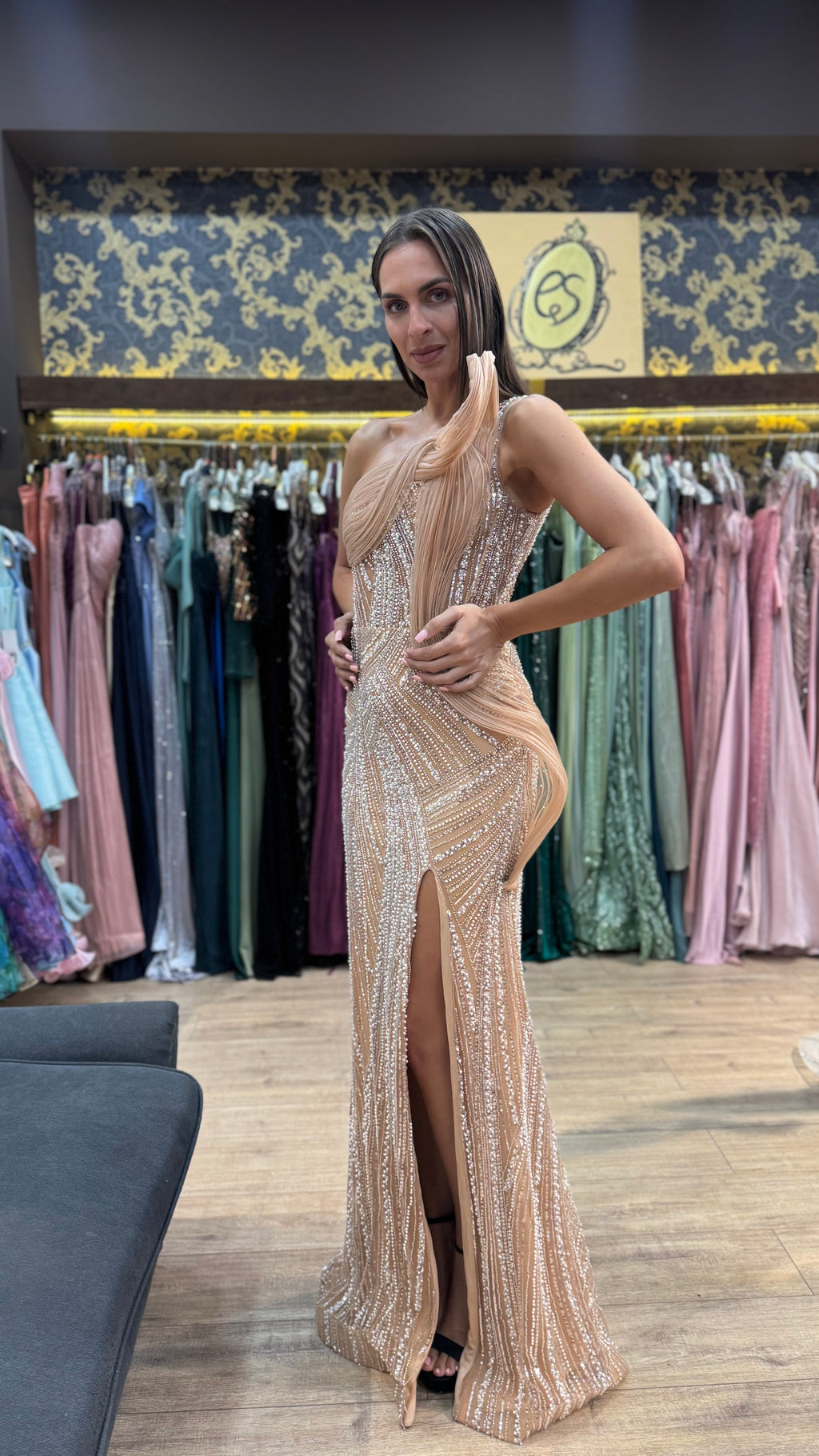 Isadora Crystal Nude Dress