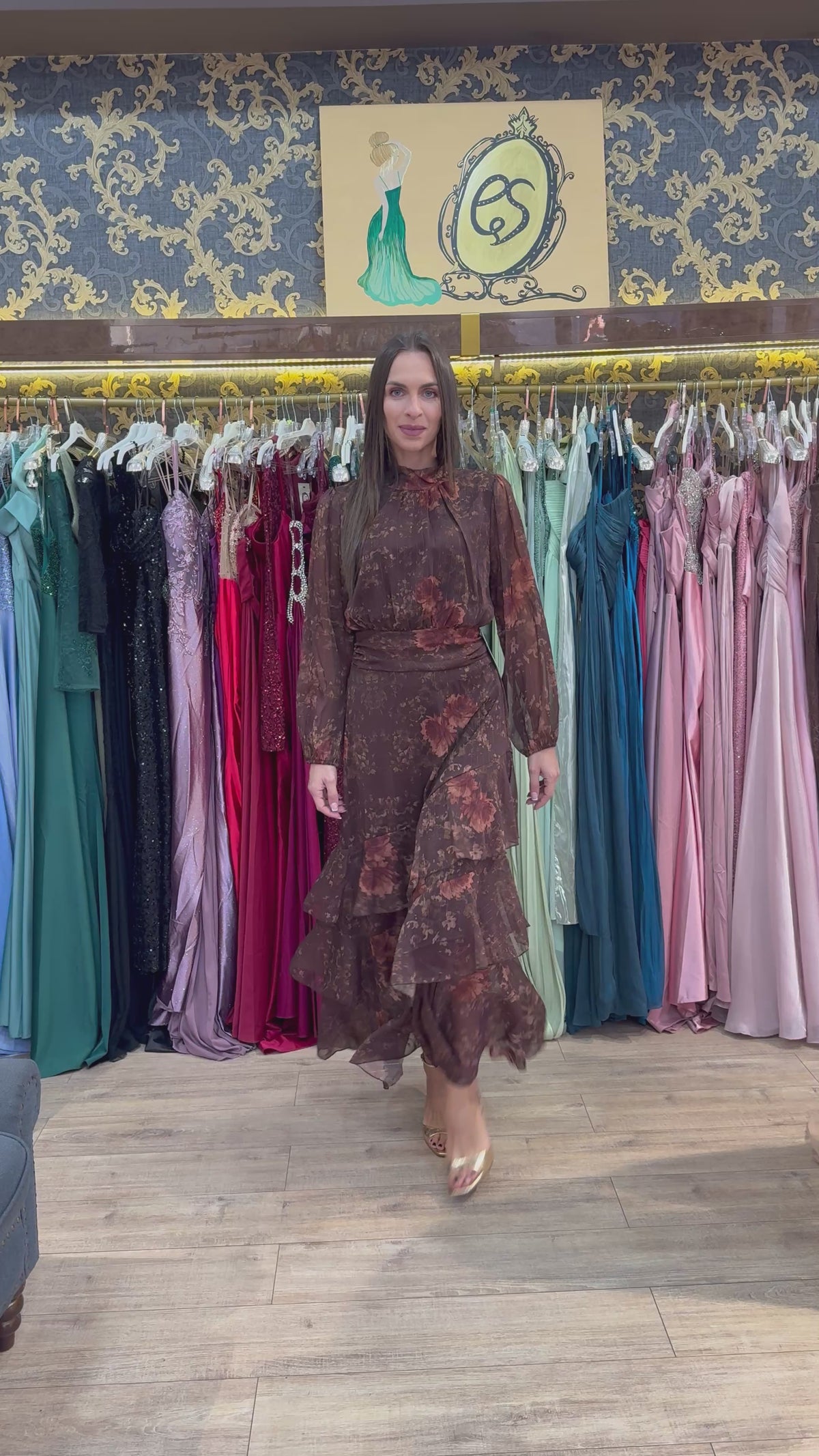 Mocha Autumn Bloom Maxi Dress