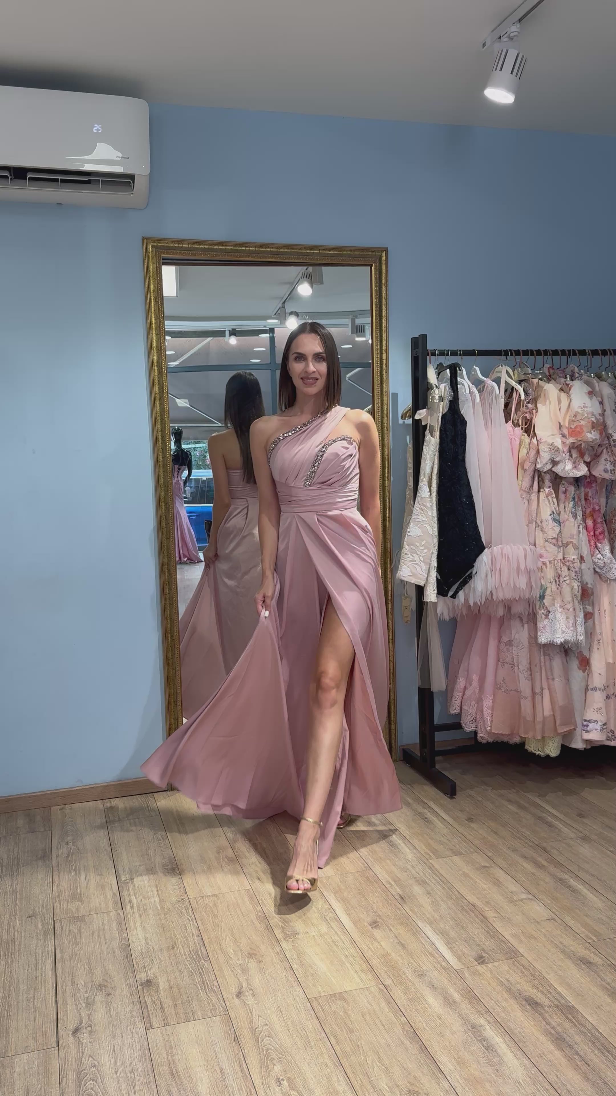 Pink Aurora One Shoulder Satin Dress